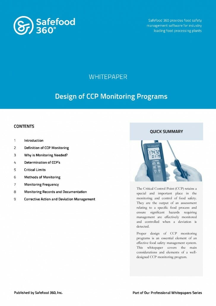 Safefood 360 Design of CCP Monitoring Programs