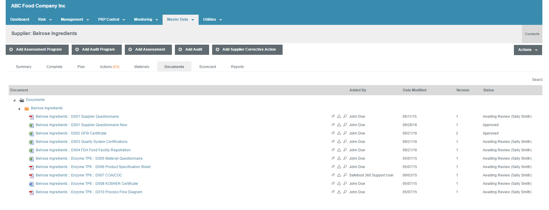 Introducing Supplier & Material Views and Scorecards 4 Supplier & Material Views - Documents tab