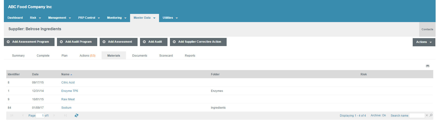 Introducing Supplier & Material Views and Scorecards 3 Supplier & Material Views - Materials tab
