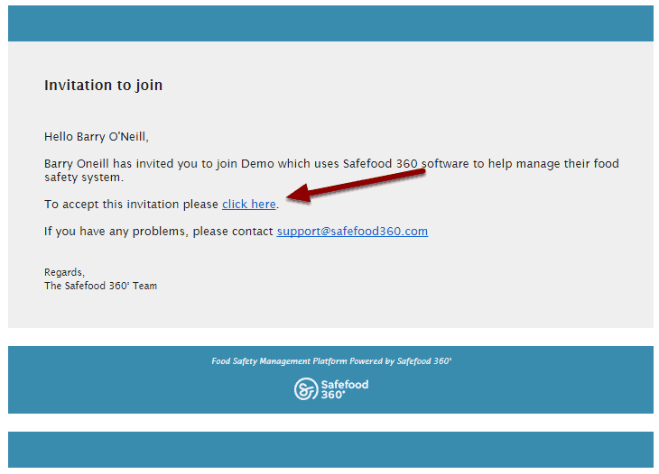 email invitation safefood 360